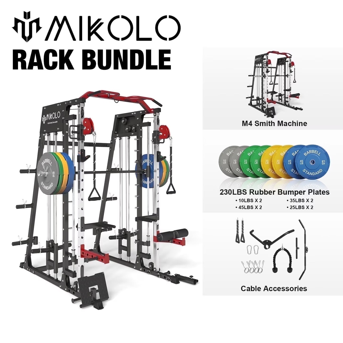 Smith Machine Home Gym System - 2200 lbs Power Rack with Cable Crossover, Weight Bar, 360° Landmine, Barbell Holders, and Additional Attachments for Comprehensive Total Body Strength Training