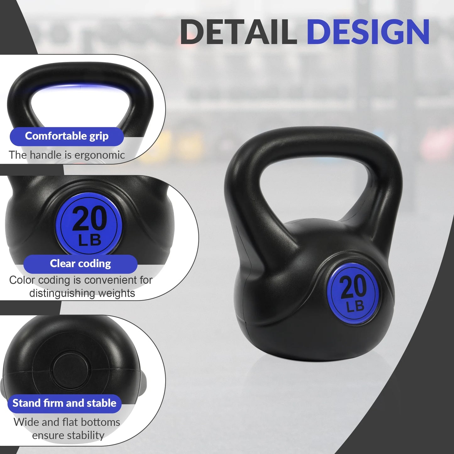 Wide Grip Kettlebell Fitness Set - 3-Piece Collection (10 lb, 15 lb, and 20 lb)