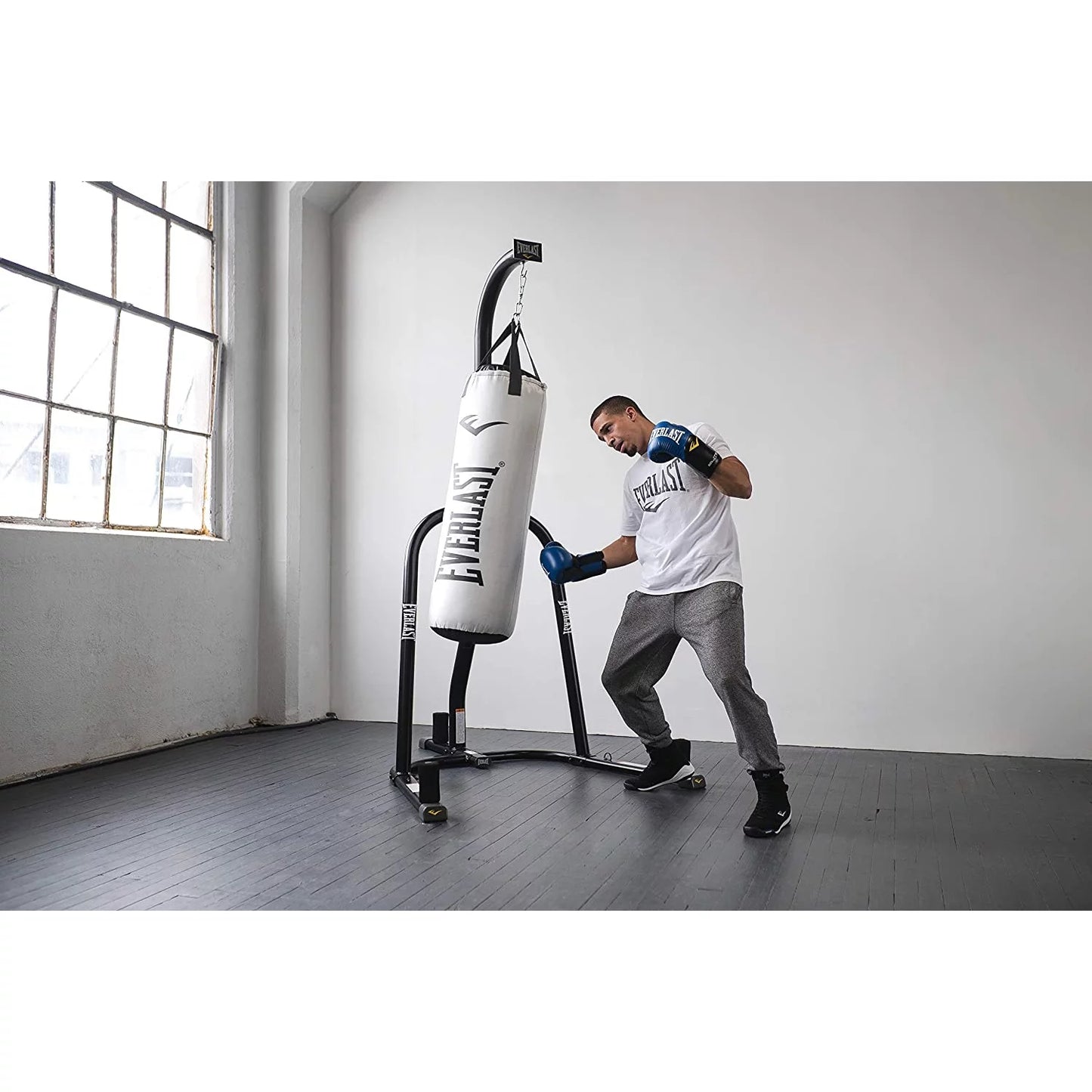 Heavy-Duty Single Station Punching Bag Stand, Powder-Coated Steel Construction, 100 Lb Capacity, Black Finish