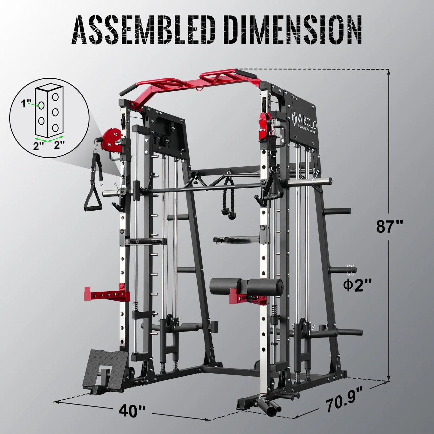 Smith Machine Home Gym System - 2200 lbs Power Rack with Cable Crossover, Weight Bar, 360° Landmine, Barbell Holders, and Additional Attachments for Comprehensive Total Body Strength Training