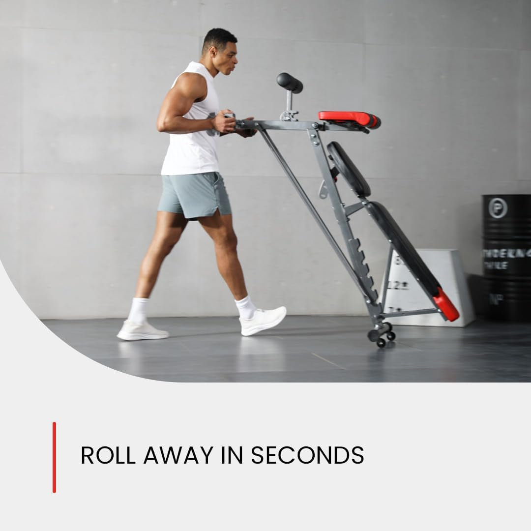 Versatile FID Weight Bench for Comprehensive Body Training – Includes Hyper Back Extension, Roman Chair, Adjustable Ab Sit-Up Bench, Incline/Decline Bench, and Flat Bench