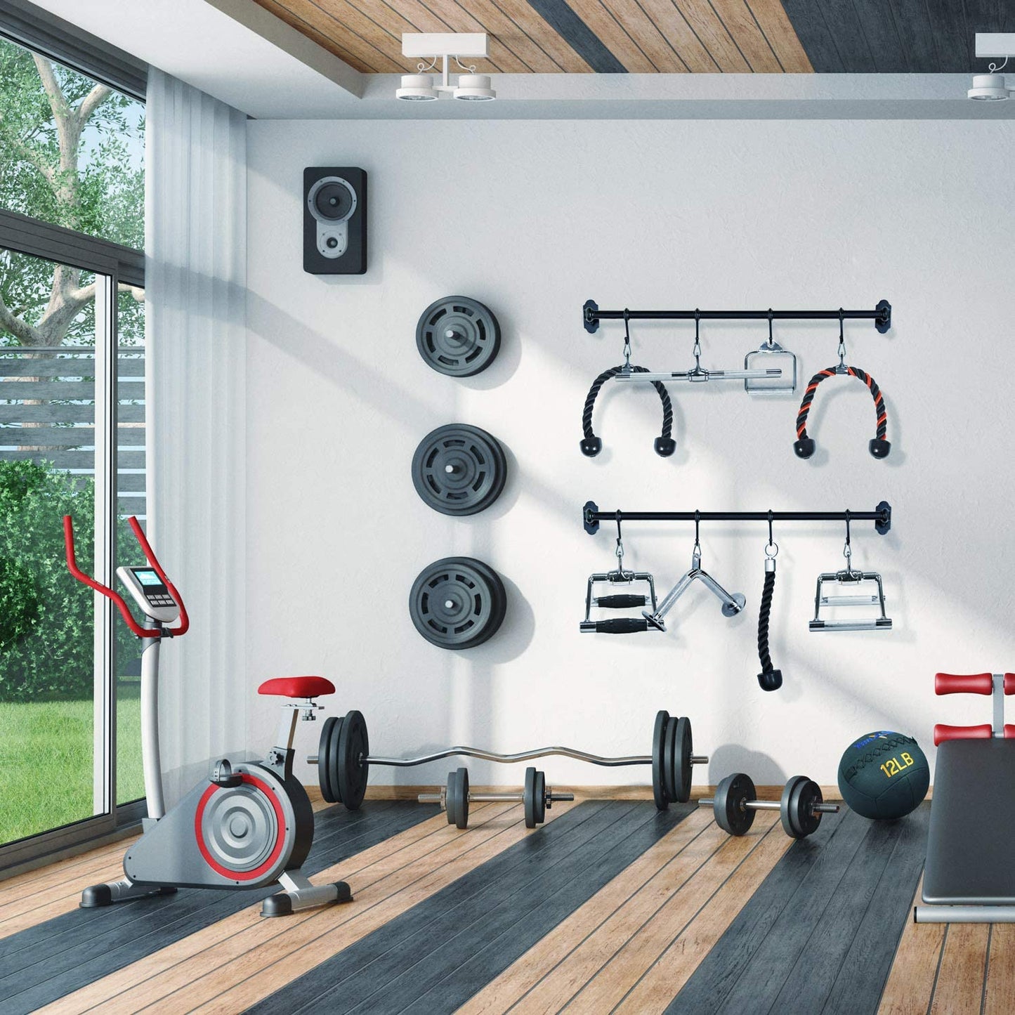 Cable Machine Attachments Set: Row Handles, Tricep Rope, Straight Bar, V Bar, and LAT Pulldown Accessories for Home Gym - Supports Up to 880 lbs