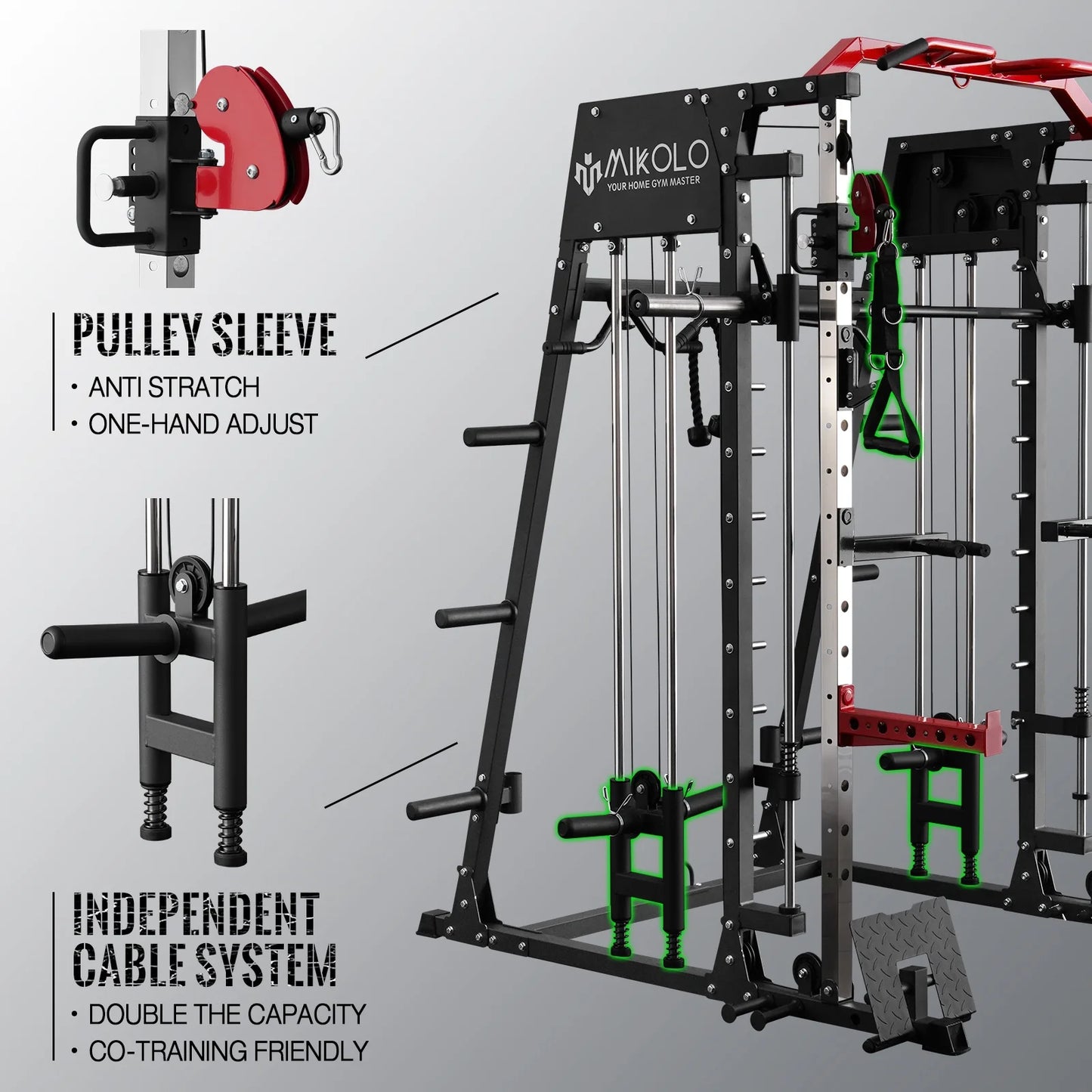 Smith Machine Home Gym System - 2200 lbs Power Rack with Cable Crossover, Weight Bar, 360° Landmine, Barbell Holders, and Additional Attachments for Comprehensive Total Body Strength Training