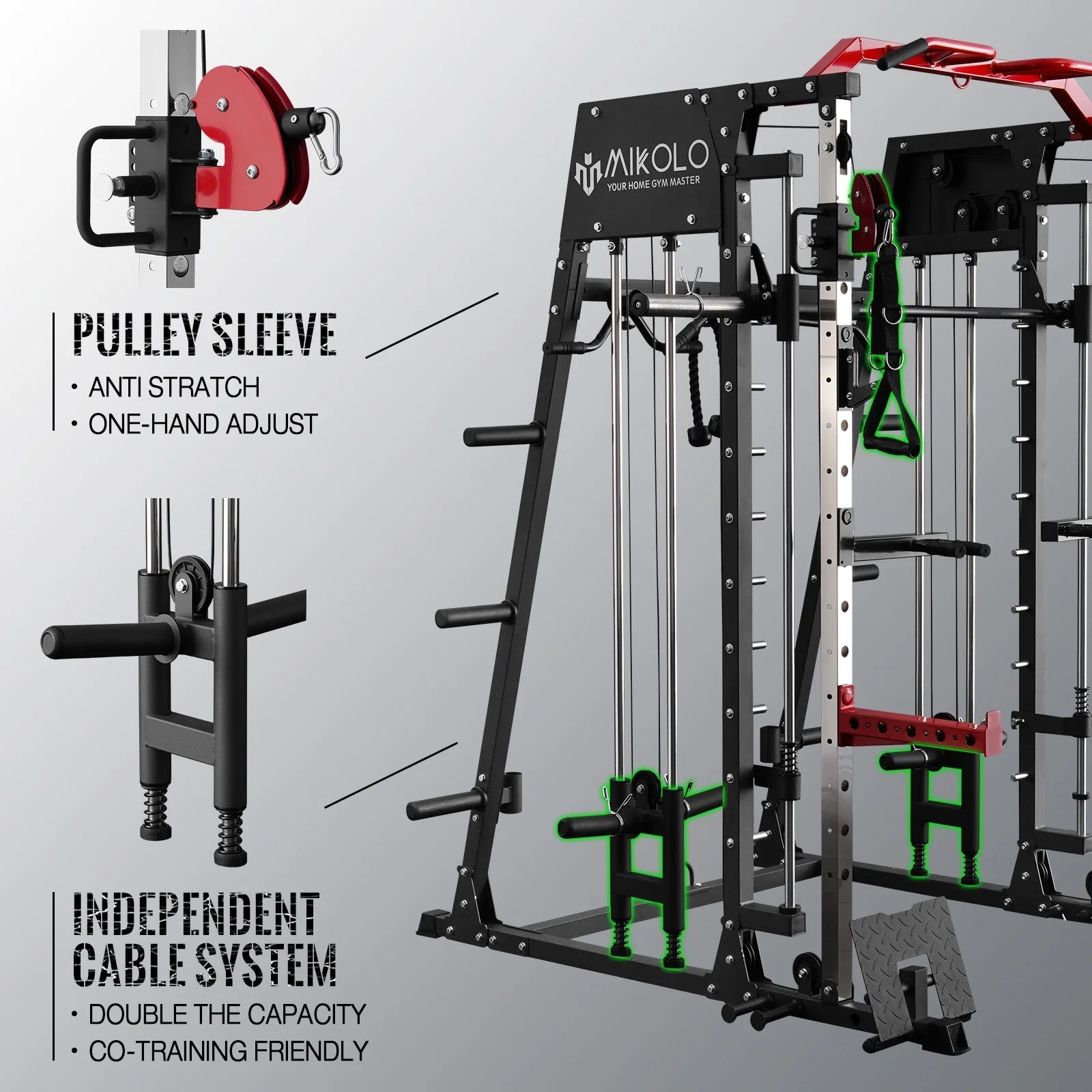 Smith Machine Home Gym System - 2200 lbs Power Rack with Cable Crossover, Weight Bar, 360° Landmine, Barbell Holders, and Additional Attachments for Comprehensive Total Body Strength Training