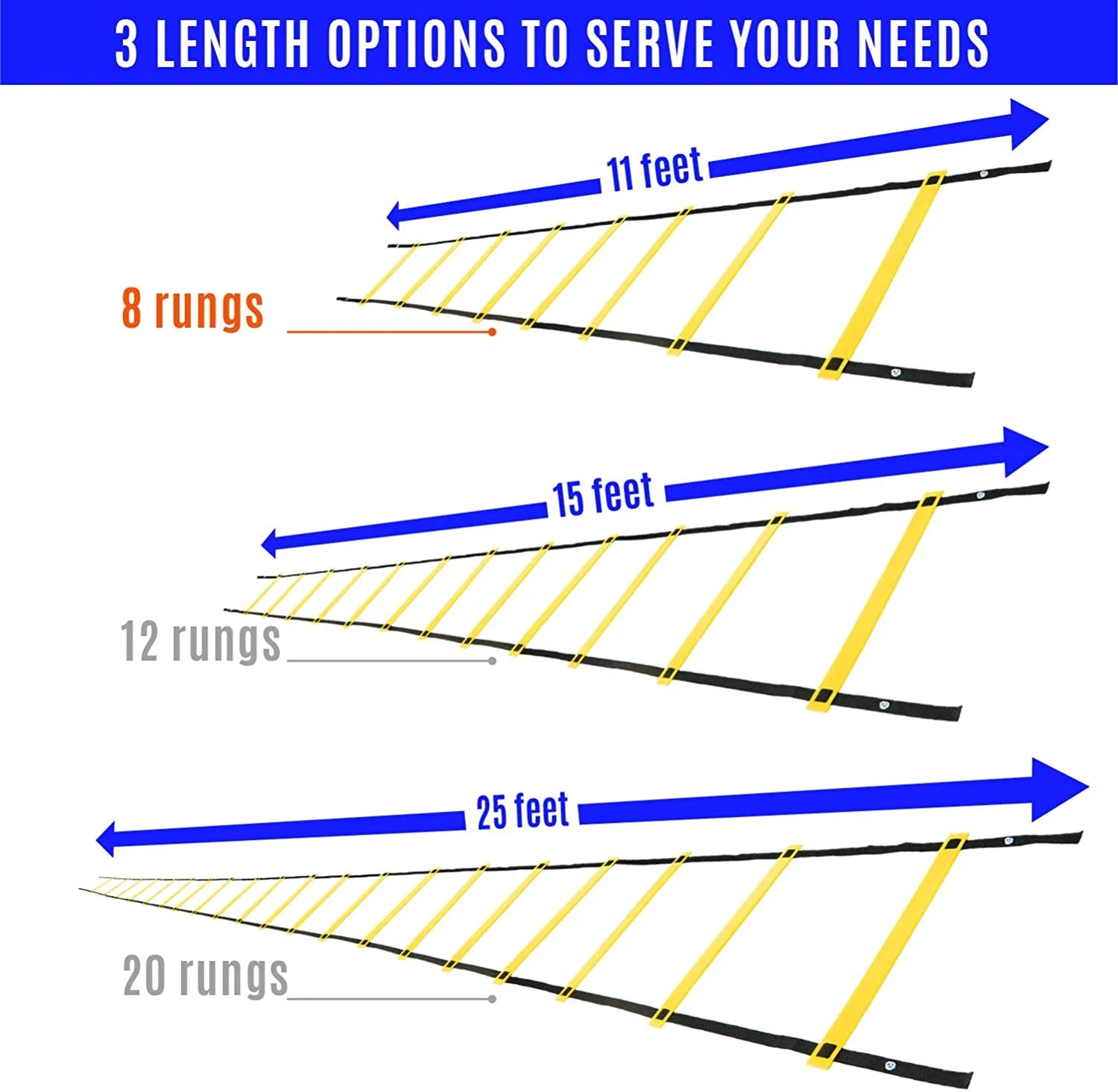 Professional Speed and Agility Training Ladder with Carry Bag - 8 Rung (Yellow)