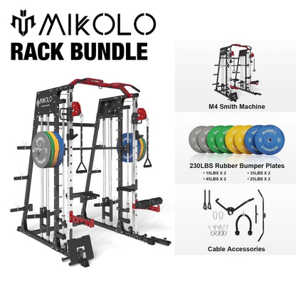 Smith Machine Home Gym System - 2200 lbs Power Rack with Cable Crossover, Weight Bar, 360° Landmine, Barbell Holders, and Additional Attachments for Comprehensive Total Body Strength Training