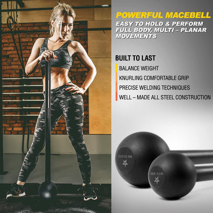 Steel Mace Bell for Comprehensive Strength Training - Enhances Full Body Workouts, Muscle Development, Shoulder Stability, Grips, and Forearm Rehabilitation in Weights of 5 to 30 lbs for Both Men and Women
