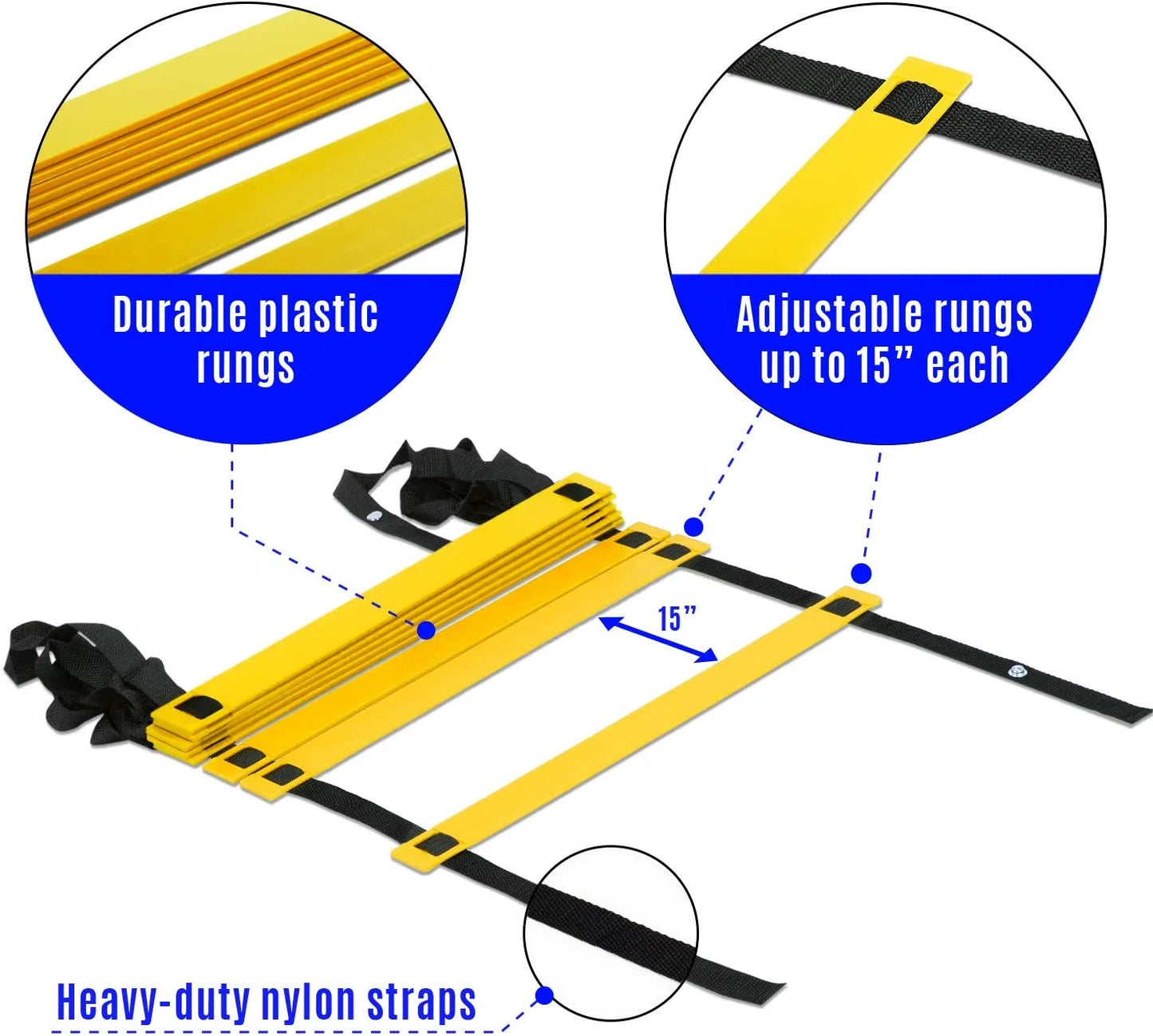 Professional Speed and Agility Training Ladder with Carry Bag - 8 Rung (Yellow)