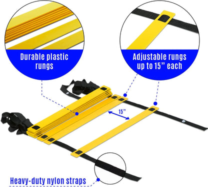 Professional Speed and Agility Training Ladder with Carry Bag - 8 Rung (Yellow)