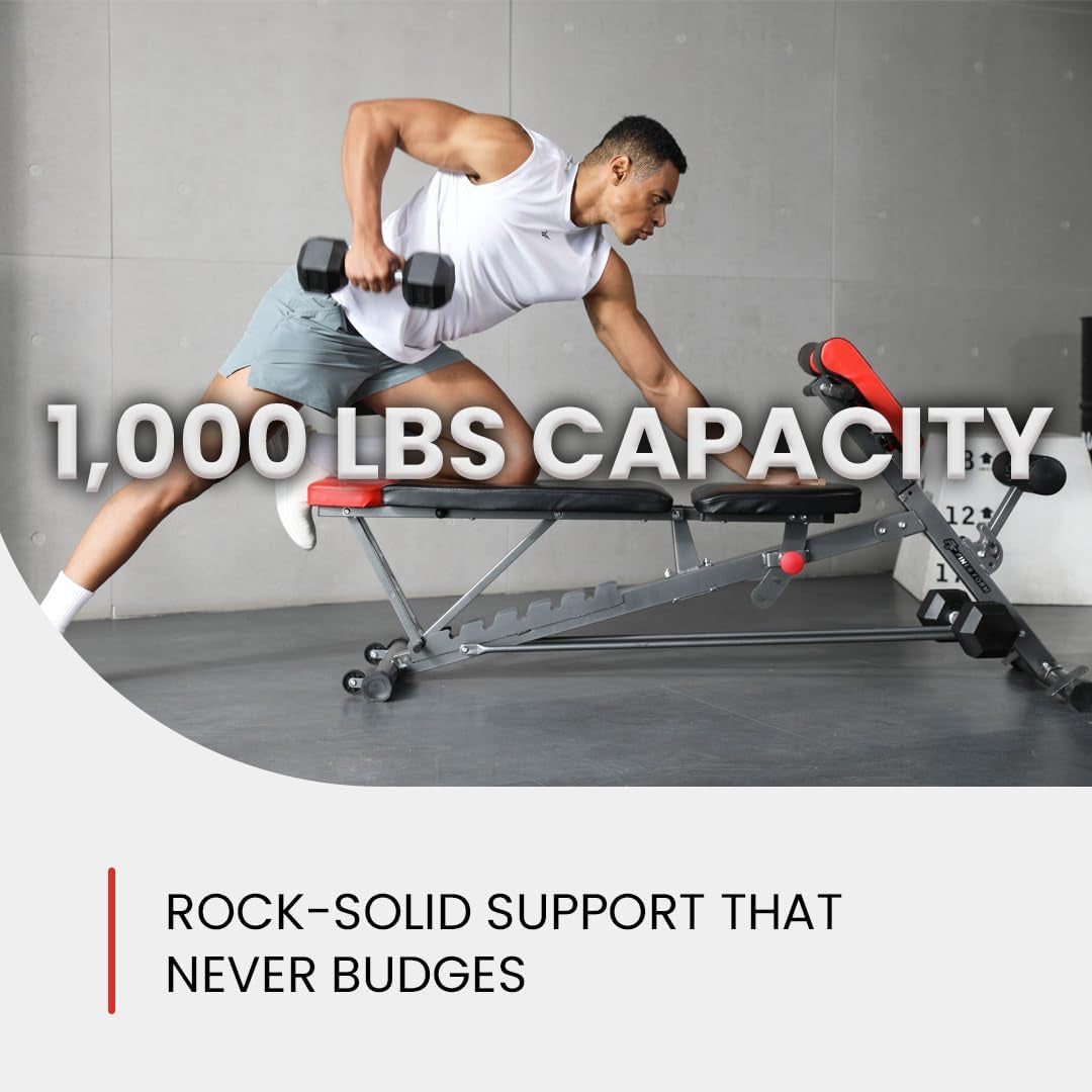 Versatile FID Weight Bench for Comprehensive Body Training – Includes Hyper Back Extension, Roman Chair, Adjustable Ab Sit-Up Bench, Incline/Decline Bench, and Flat Bench
