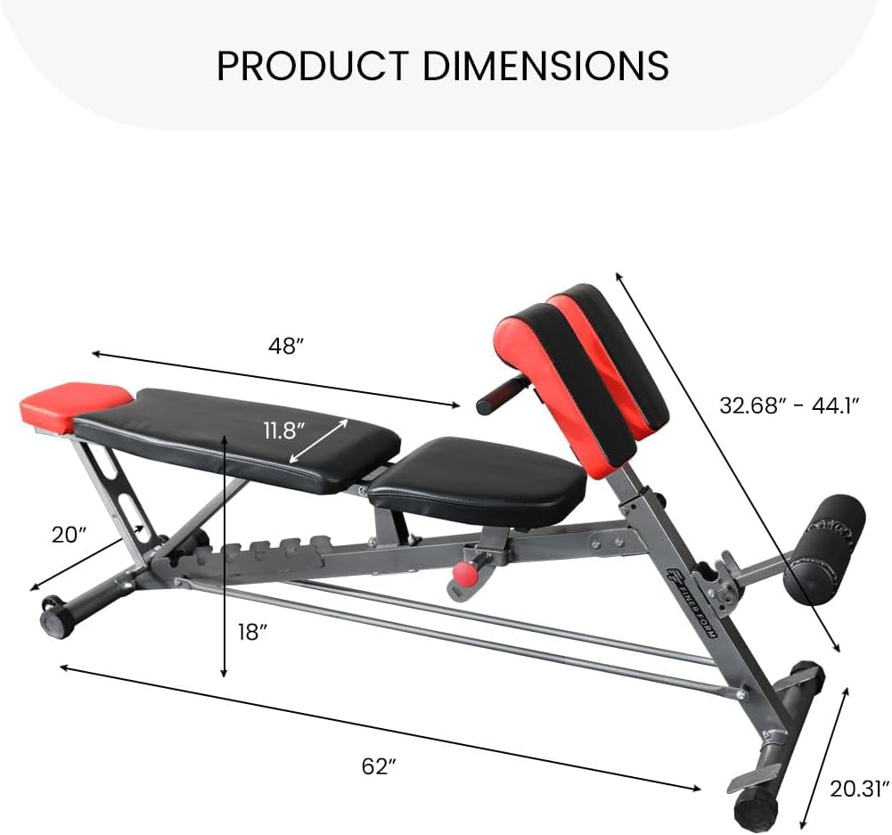 Versatile FID Weight Bench for Comprehensive Body Training – Includes Hyper Back Extension, Roman Chair, Adjustable Ab Sit-Up Bench, Incline/Decline Bench, and Flat Bench