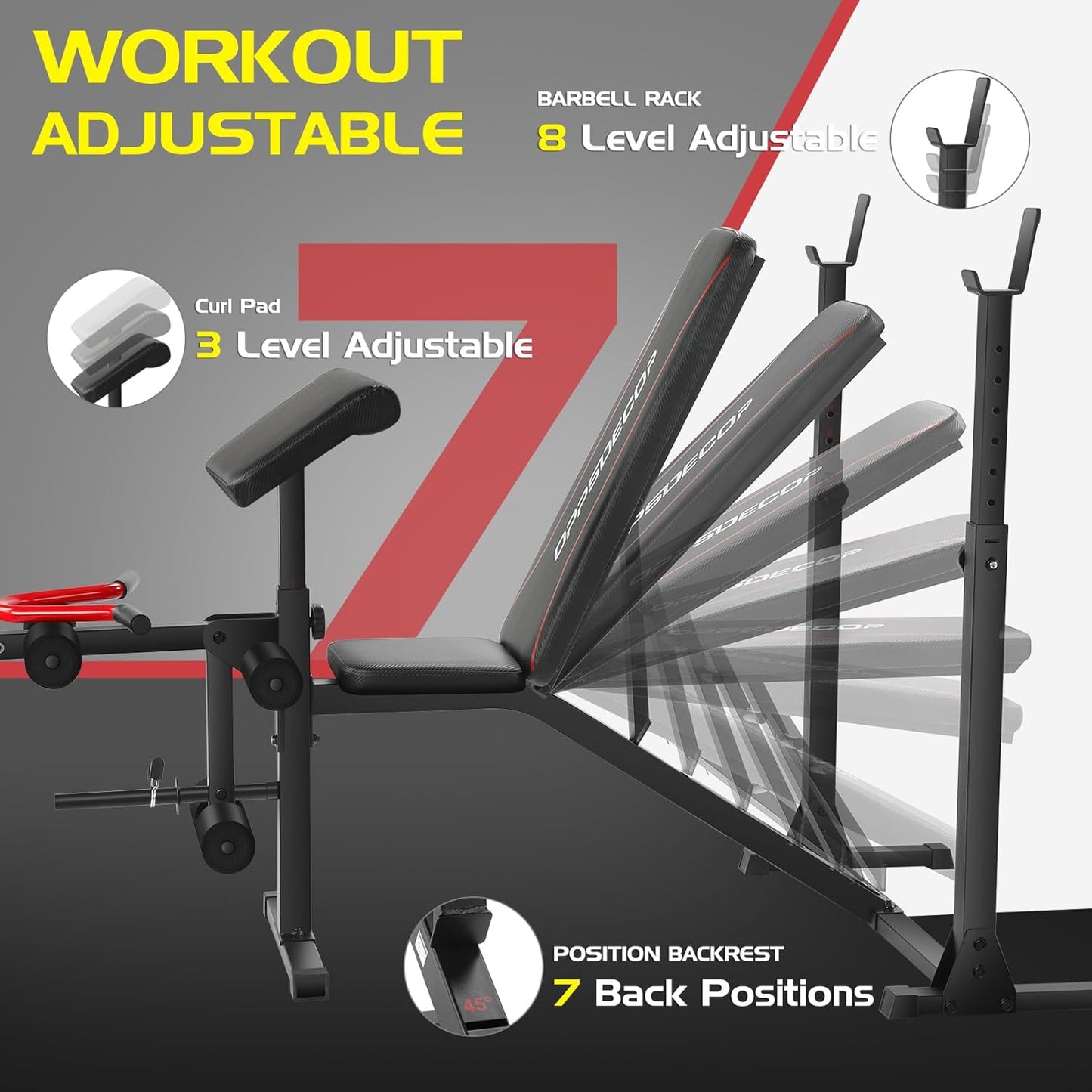 900 lbs Weight Bench Set with Squat Rack, Preacher Curl, and Leg Extension for Comprehensive Home Gym Workouts