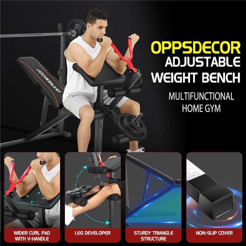 900 lbs Weight Bench Set with Squat Rack, Preacher Curl, and Leg Extension for Comprehensive Home Gym Workouts