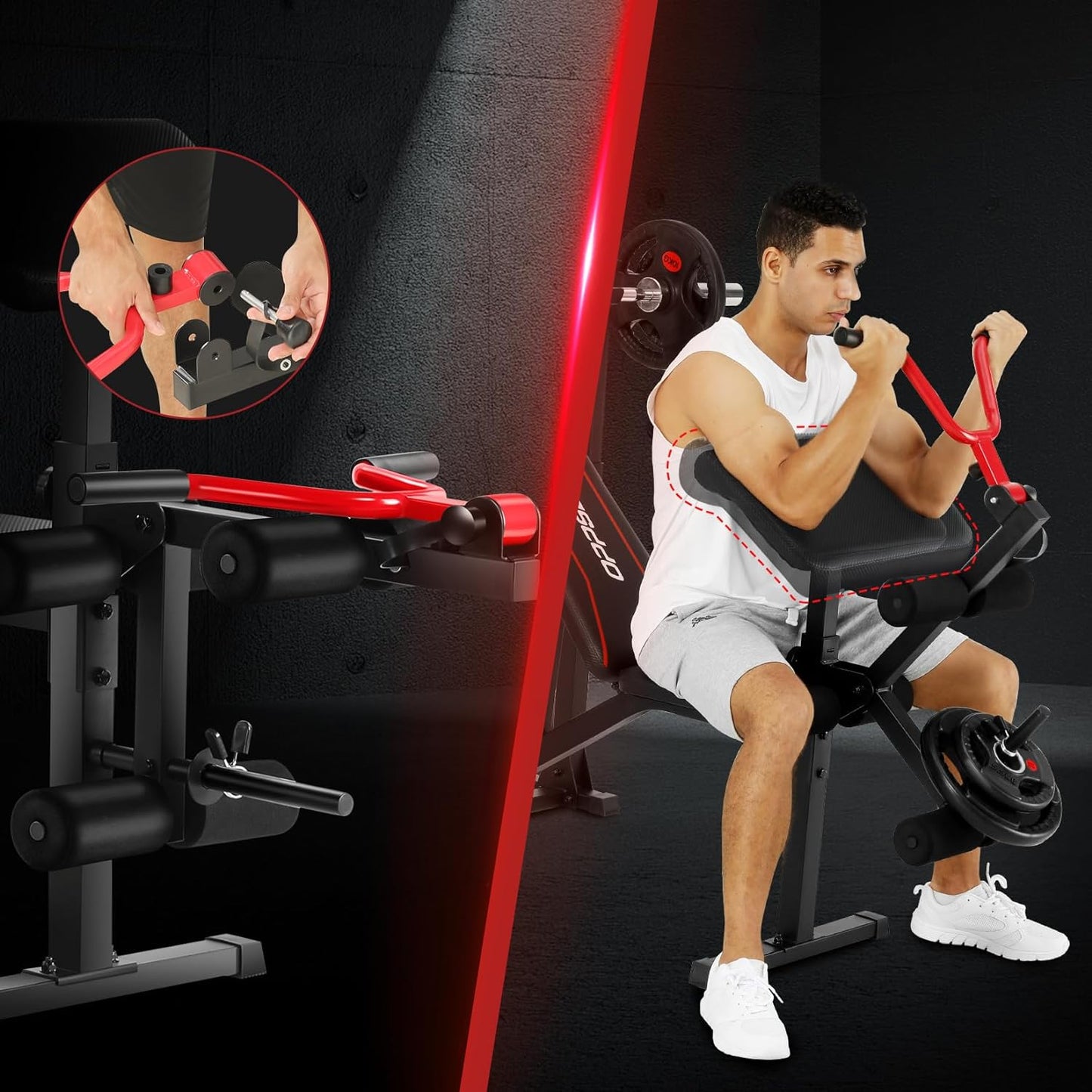 900 lbs Weight Bench Set with Squat Rack, Preacher Curl, and Leg Extension for Comprehensive Home Gym Workouts