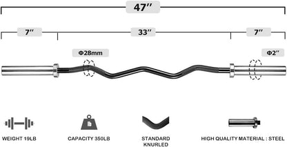 Olympic Barbell - 47 Inch (4 Ft) 350 lb / 86 Inch (7 Ft) 1500 lb EZ Curl Weight Bar, Chrome Finish for Home and Gym Strength Training, Weightlifting, and Powerlifting