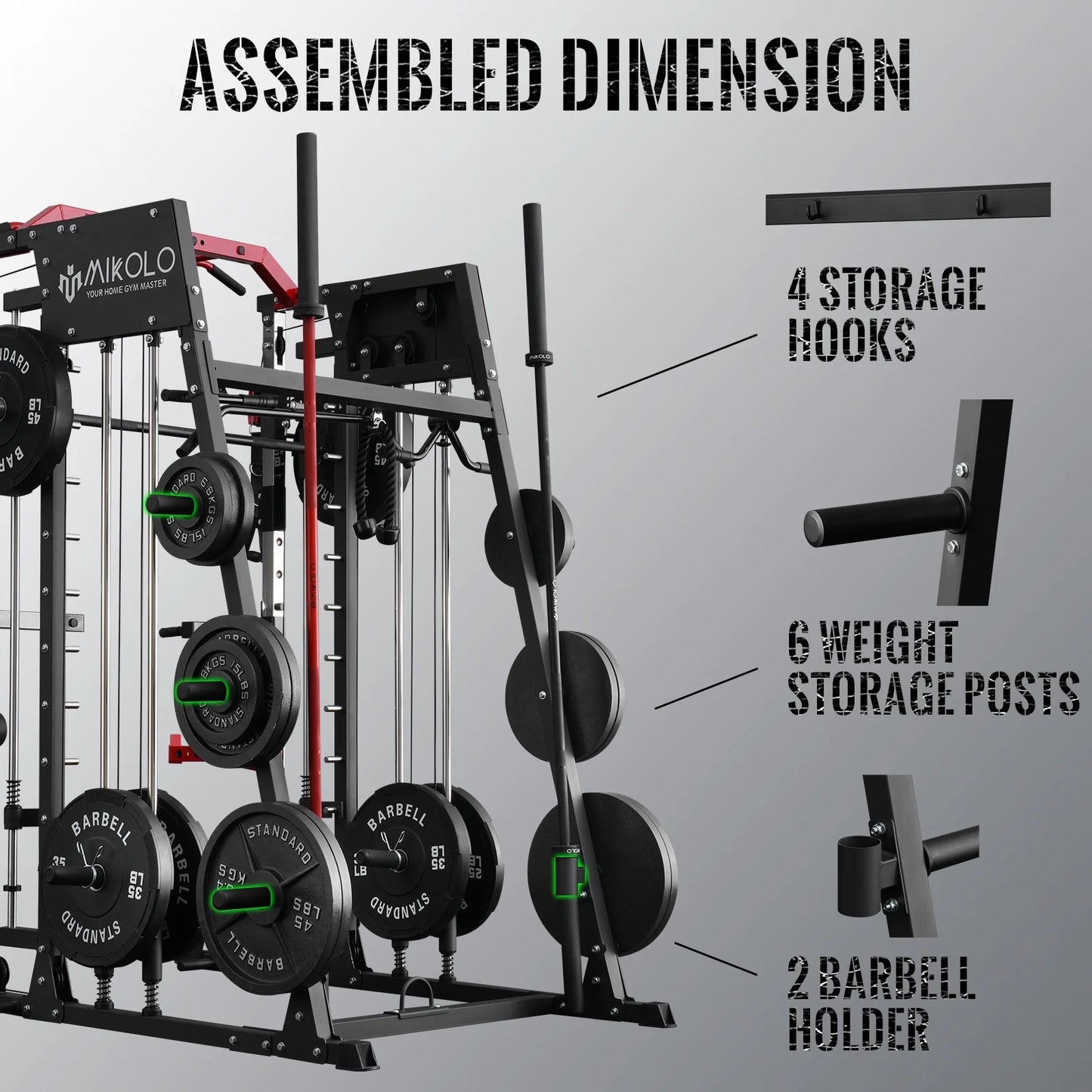 Smith Machine Home Gym System - 2200 lbs Power Rack with Cable Crossover, Weight Bar, 360° Landmine, Barbell Holders, and Additional Attachments for Comprehensive Total Body Strength Training