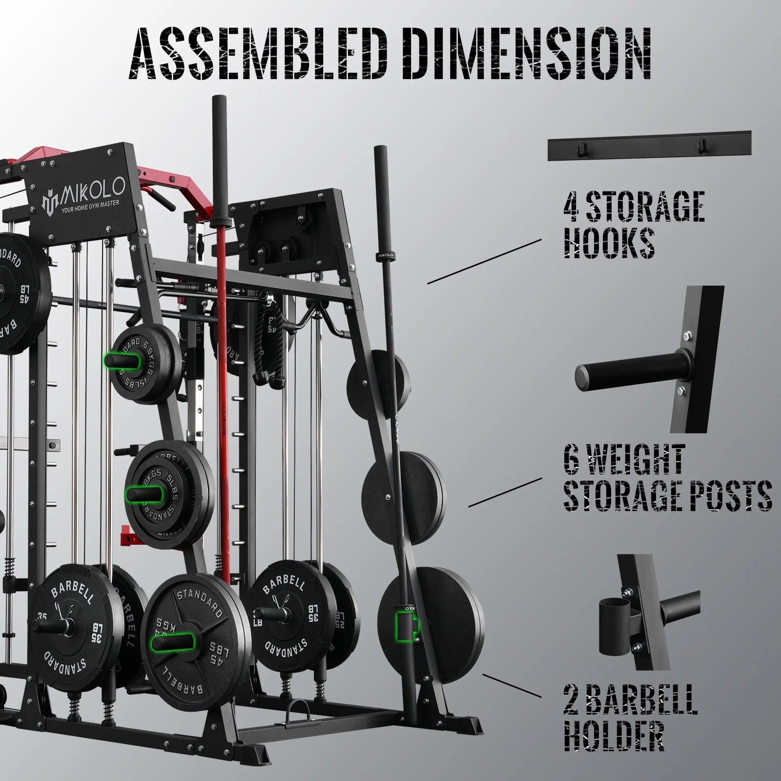 Smith Machine Home Gym System - 2200 lbs Power Rack with Cable Crossover, Weight Bar, 360° Landmine, Barbell Holders, and Additional Attachments for Comprehensive Total Body Strength Training