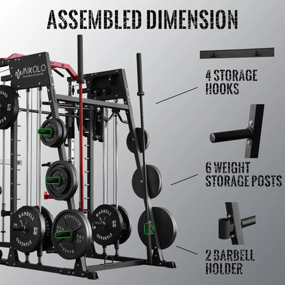 Smith Machine Home Gym System - 2200 lbs Power Rack with Cable Crossover, Weight Bar, 360° Landmine, Barbell Holders, and Additional Attachments for Comprehensive Total Body Strength Training