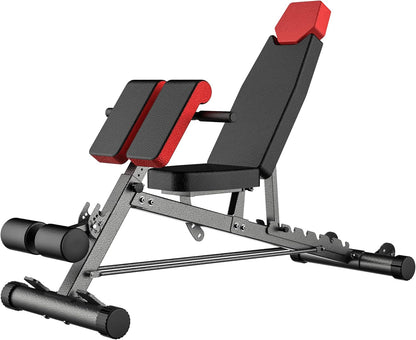 Versatile FID Weight Bench for Comprehensive Body Training – Includes Hyper Back Extension, Roman Chair, Adjustable Ab Sit-Up Bench, Incline/Decline Bench, and Flat Bench