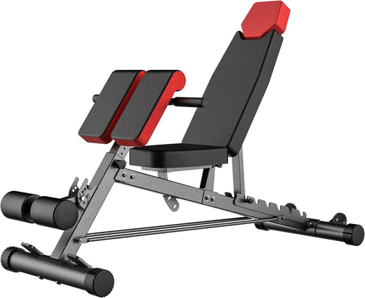 Versatile FID Weight Bench for Comprehensive Body Training – Includes Hyper Back Extension, Roman Chair, Adjustable Ab Sit-Up Bench, Incline/Decline Bench, and Flat Bench