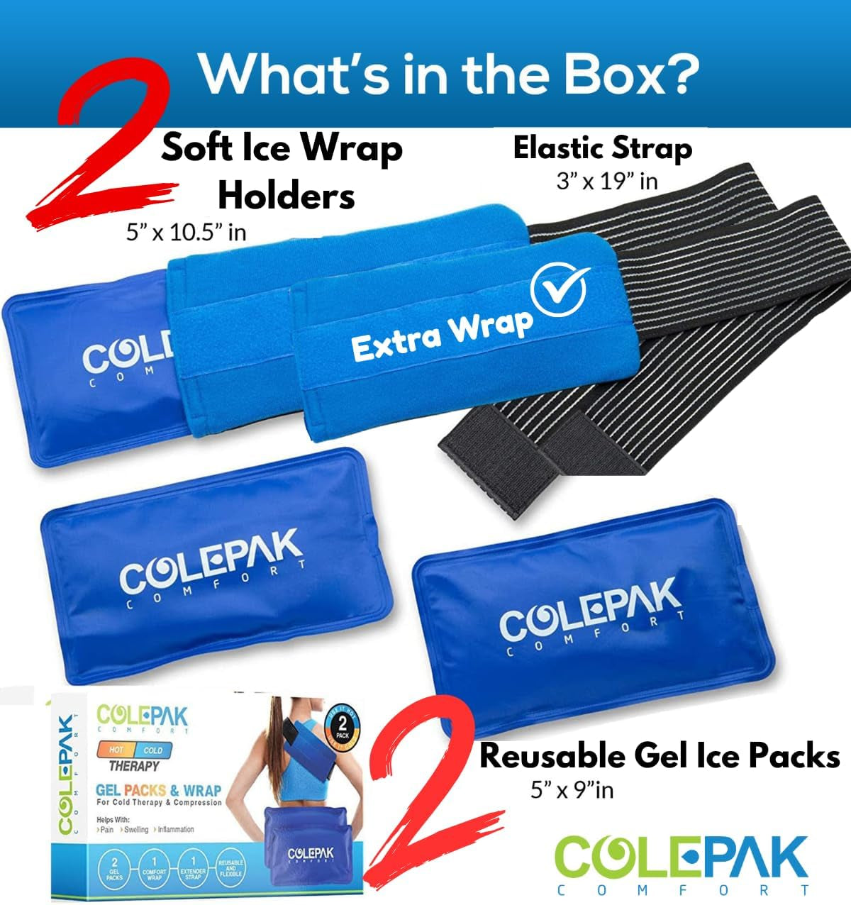Reusable Hot and Cold Gel Ice Packs for Pain Relief and Swelling - 4 Piece Set for Joint and Muscle Soreness (Knees, Back, Shoulder, Foot)