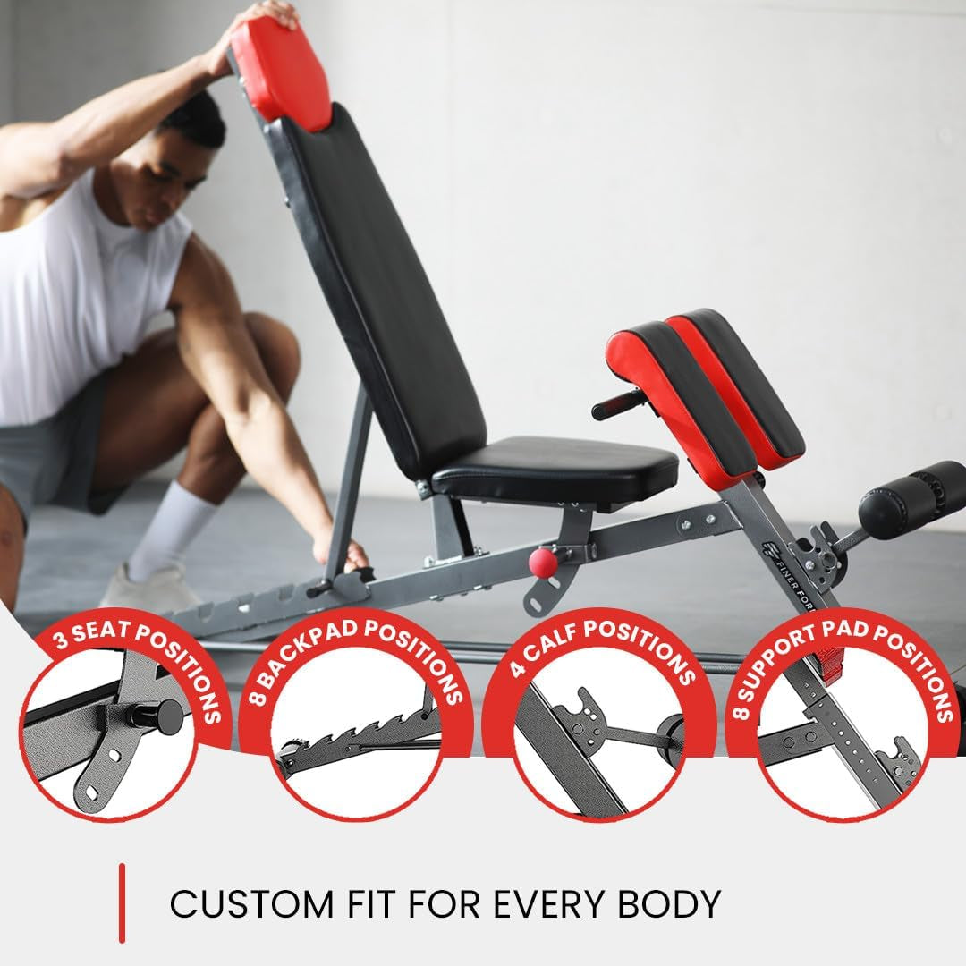 Versatile FID Weight Bench for Comprehensive Body Training – Includes Hyper Back Extension, Roman Chair, Adjustable Ab Sit-Up Bench, Incline/Decline Bench, and Flat Bench
