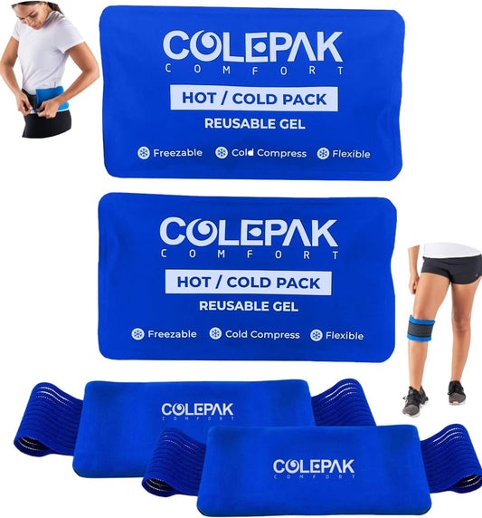 Reusable Hot and Cold Gel Ice Packs for Pain Relief and Swelling - 4 Piece Set for Joint and Muscle Soreness (Knees, Back, Shoulder, Foot)