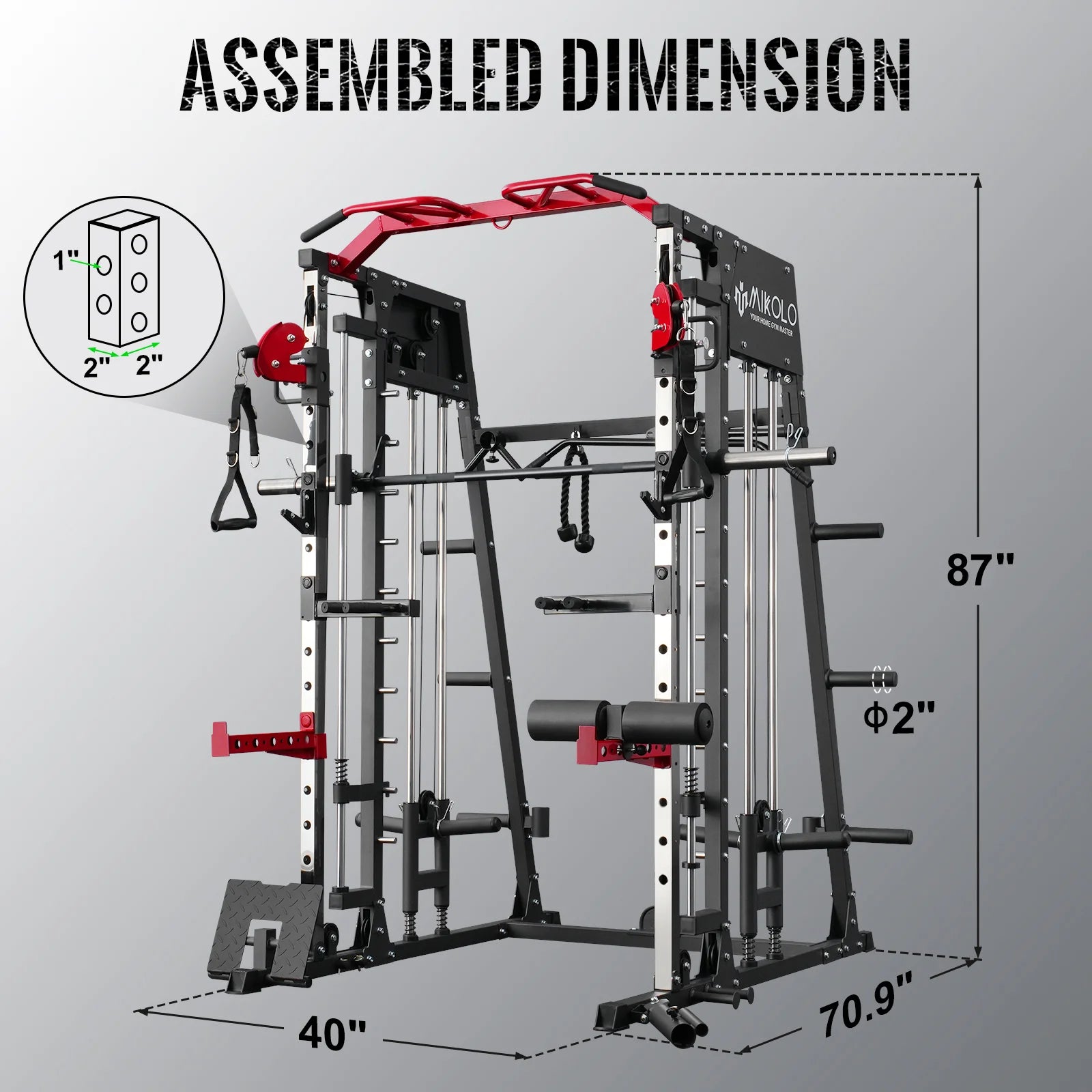 Smith Machine Home Gym System - 2200 lbs Power Rack with Cable Crossover, Weight Bar, 360° Landmine, Barbell Holders, and Additional Attachments for Comprehensive Total Body Strength Training