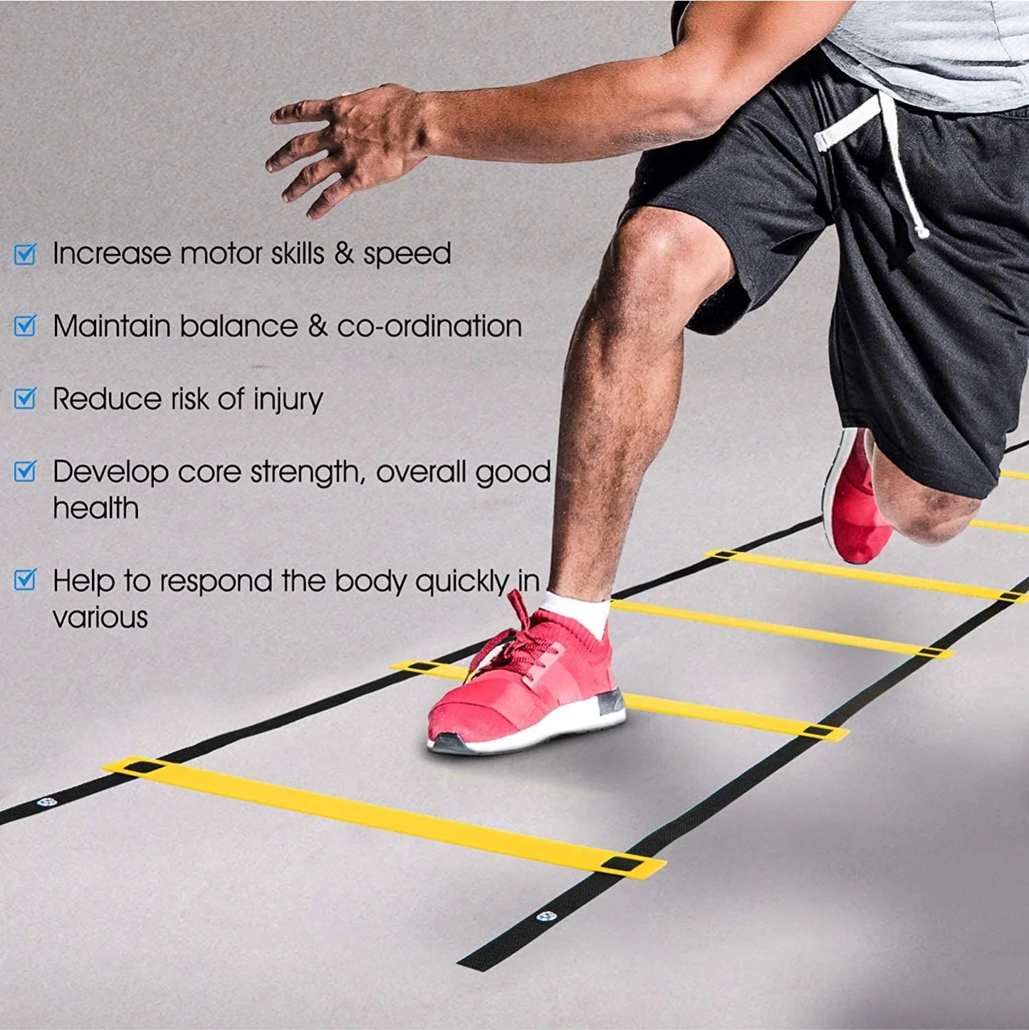 Professional Speed and Agility Training Ladder with Carry Bag - 8 Rung (Yellow)