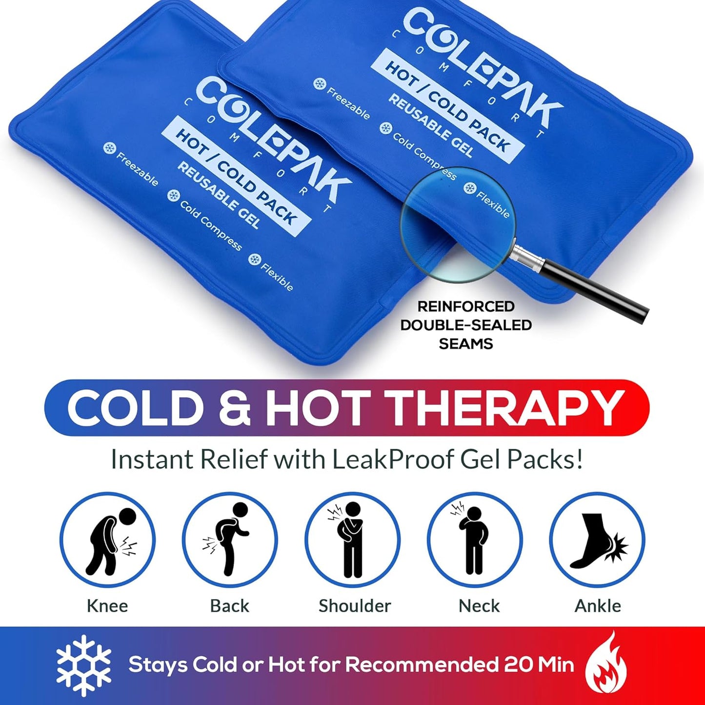 Reusable Hot and Cold Gel Ice Packs for Pain Relief and Swelling - 4 Piece Set for Joint and Muscle Soreness (Knees, Back, Shoulder, Foot)