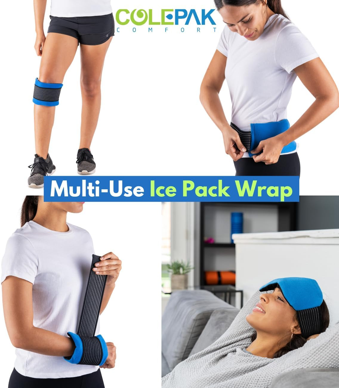 Reusable Hot and Cold Gel Ice Packs for Pain Relief and Swelling - 4 Piece Set for Joint and Muscle Soreness (Knees, Back, Shoulder, Foot)