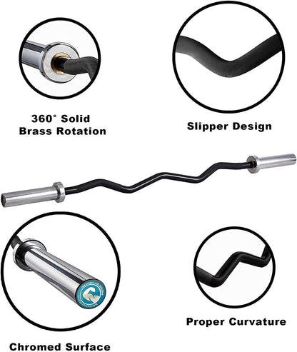 Olympic Barbell - 47 Inch (4 Ft) 350 lb / 86 Inch (7 Ft) 1500 lb EZ Curl Weight Bar, Chrome Finish for Home and Gym Strength Training, Weightlifting, and Powerlifting